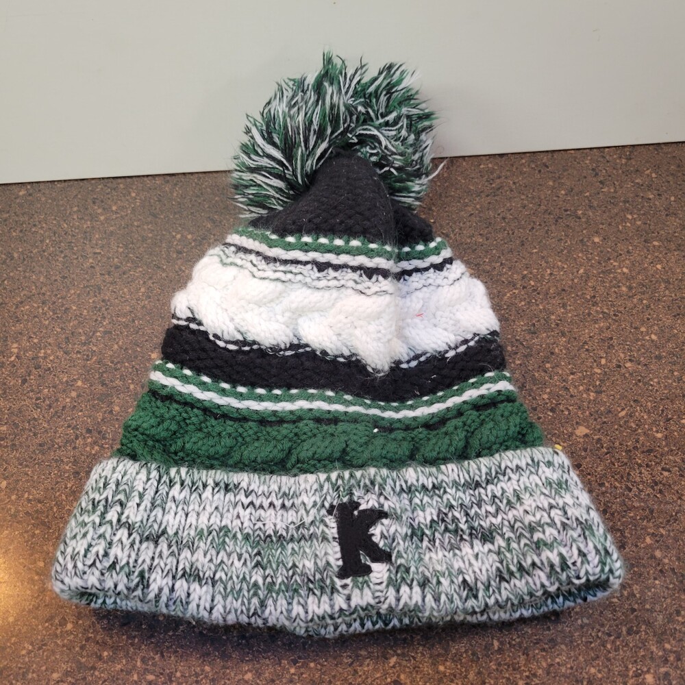 Unisex Winter Beanie Hat Cap Multi Striped Knitted Embroidered Cuffed Pom Pom